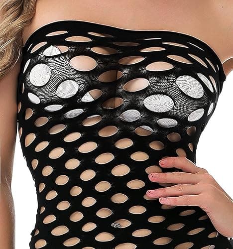 Vorifun Sexy Womens Strapless Fishnet Lingerie Sleepwear Mini Dress Tube Chemise Bodysuit One Size thumbnail 4
