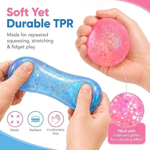 Gexalno 2PCS Glitter Sugar Stress Ball for Adults Stress Relief and Hand Exercise, 2.36 inch Squishy Squeeze Ball Fidget with TPR for Office, Classrooms, Travel, Parties thumbnail 3