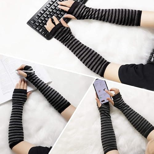 Bienvenu Punk Gothic Rock Long Arm Warmer Fingerless Gloves - Image 1