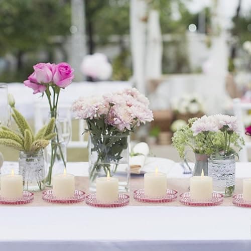 Vixdonos 3.8 Inch Glass Pillar Candle Holder Set Pack 2 Gear Round Plate Serrated Candle Stand for Table Centerpieces,Party, Wedding and Home Decor thumbnail 6