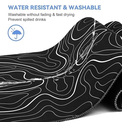 DIGSOM Gaming Mouse Pad, Black with White Topographic Line, 31.5x11.8in | XL Mouse mat, Smooth surface, Anti-slip rubber base, For keyboard and mouse, For home and office use thumbnail 6
