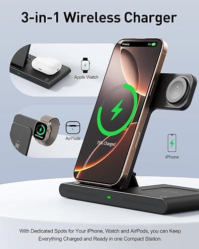 RYND 2025 Travel Portable Wireless Fast Charger for Apple & Android Charging Station,3 in 1 Charging for iPhone17 16 15 14 13 12,Apple Watch Series & Air pods 4 3 2 Pro,Samsung Galaxy thumbnail 3