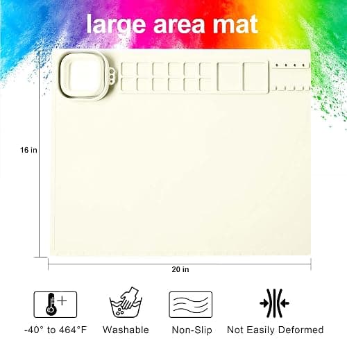 AWOKE Silicone Painting Mat for Kids - 20"X16" Art & Craft Mat with 12 Color Dividers, 2 Paint Palettes, 1 Water Cup - Toddler Activities Paint Mat, Ideal Gift for 3 4 5 Year Old Boys & Girls (Beige) thumbnail 3