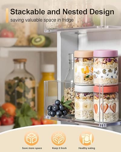 Overnight Oats Jars, 4 Pieces of 500ml/16oz Overnight Oatmeal Container with Lid by Pitch Pulse, Homemade Yogurt Oatmeal Salad Jam Pudding Storage Container thumbnail 5