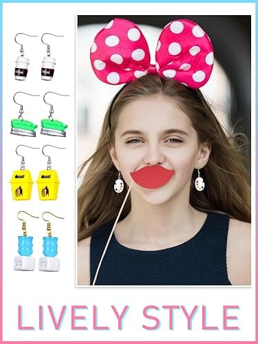 Hicarer 20 Pairs Cute Weird Earrings Funny Dangle Drop Earrings for Women Include Gummy Candy Bear Milk Goldfish Cartoon Fruits Flowers Animals for Birthday thumbnail 3