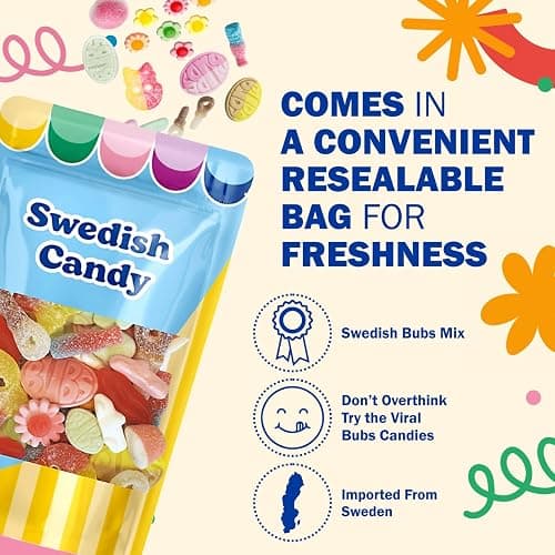 BUBS Swedish Candy – Sour & Sweet Pick and Mix – Assorted Scandinavian Gummy Candy, Soft and Chewy Texture, Bulk Bag – Made in Sweden thumbnail 4