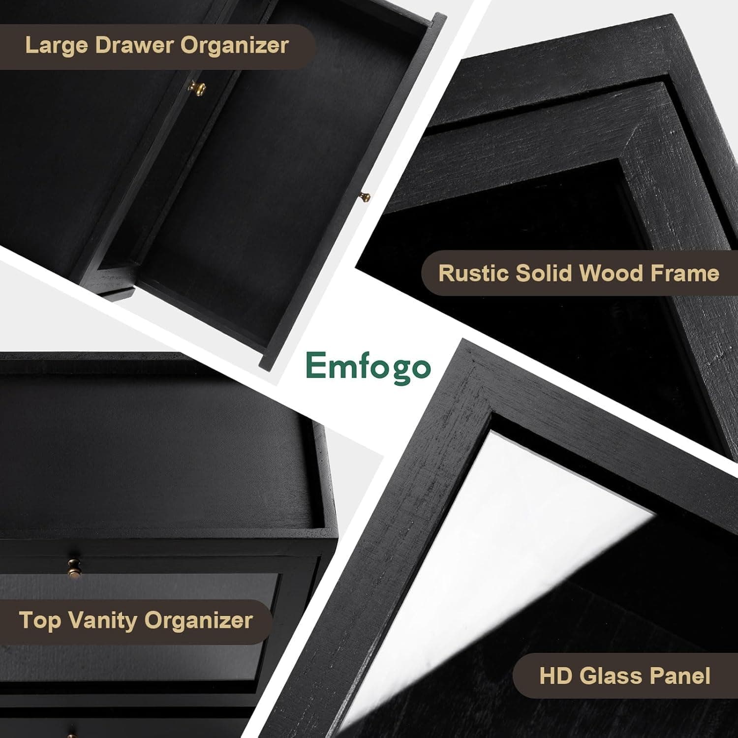 Cologne Organizer for Men, Large Capacity Dustproof Cologne Holder with Drawer, Solid Wood Perfumes Organizer for Men Dresser (Black) thumbnail 5