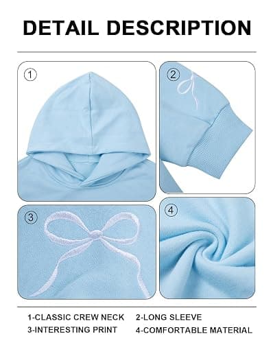 MAXIMGR Oversized Bow Hoodie Cute Clean Girl Embroidered Sweatshirts Coquette Preppy Sweater Y2k Pullover Top Teen Girls thumbnail 6