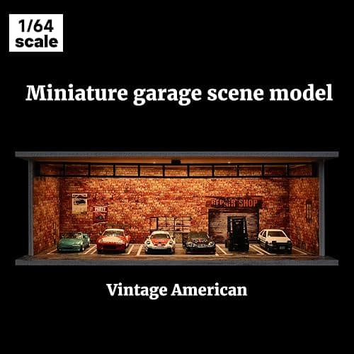 Display Case for Hot Wheels,Diorama 1/64 Scale Car Garage Model with LED Lights and Acrylic Cover, Stackable Car Parking Lot Model,Diecast Car Display Case (Vintage Garage) thumbnail 9