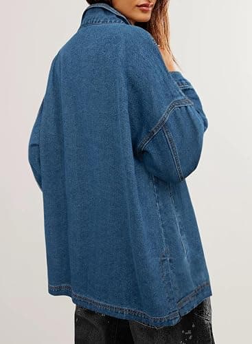 Sidefeel Women's Jean Jacket Oversized Boyfriend Button Up Long Sleeve Split Zimbaplatinum Denim Jackets thumbnail 2