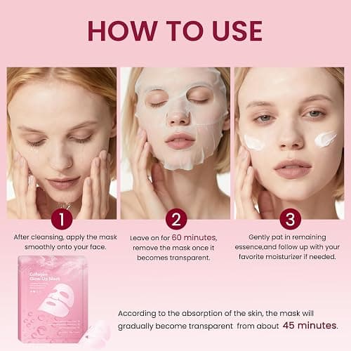 baioribe Qu𝖆𝖘Bio-Collagen Face Mask Overnight, Hydrating Korean Sheet Mask, Collagen Glow Up Firm Skin Deep Hydrating Masks for Pore Minimization - Glow like Glass Skin (2 Box (8 Pcs)) thumbnail 6