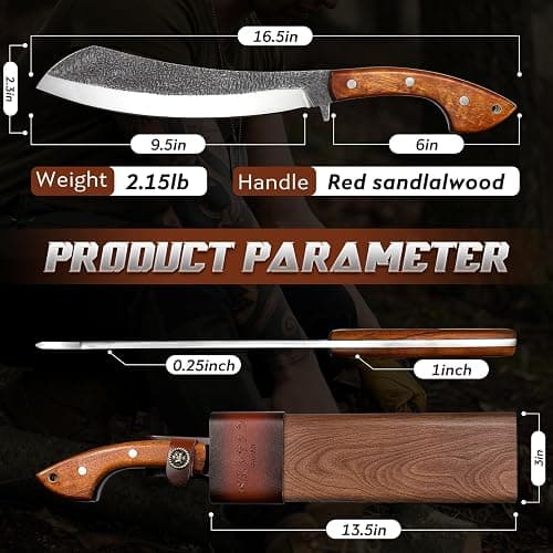 Golden Bird Outdoor Messer Survival Machete Großes Full Tang Design mit Holzgriff und Eichenholz-Scheide – Präzise Bushcraft Messer für Camping, Gartenarbeit und Überlebenssituationen- Geschenke thumbnail 2