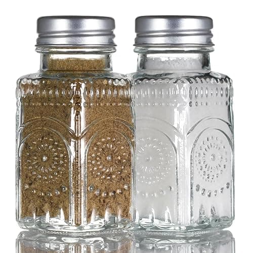 Wongblee 2 Pack Glass Salt and Pepper Shakers Set, Vintage Spice Shakers for Dining Room Table, Kitchen, Restaurant (Sunflower Style) - Image 1