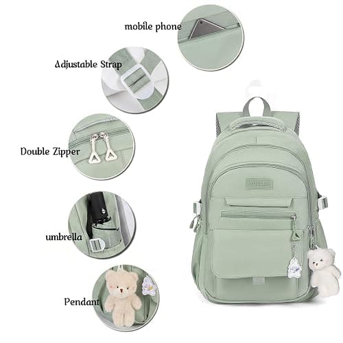 PRLINJSK Girls Backpack for College High Middle School, Cute Teen Bookbag | Aesthetic Backpacks for Student Women with Accessories thumbnail 5