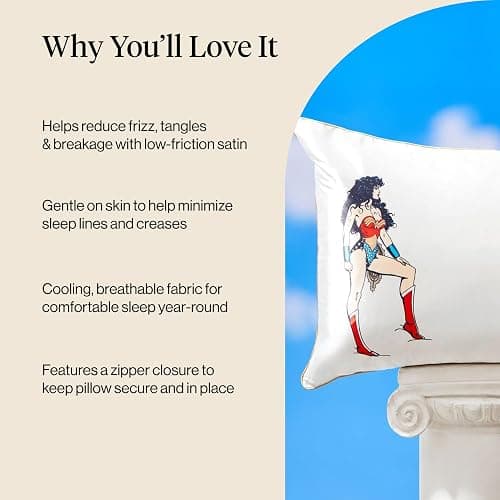 Wonder Woman x Kitsch Satin Pillowcase with Zipper for Hair & Skin - Softer Than Silk Pillow Cases, Cooling Satin Pillow Case, Wrinkle-Free Pillow Cases Standard Size (19x26) - Believe in Wonder thumbnail 5