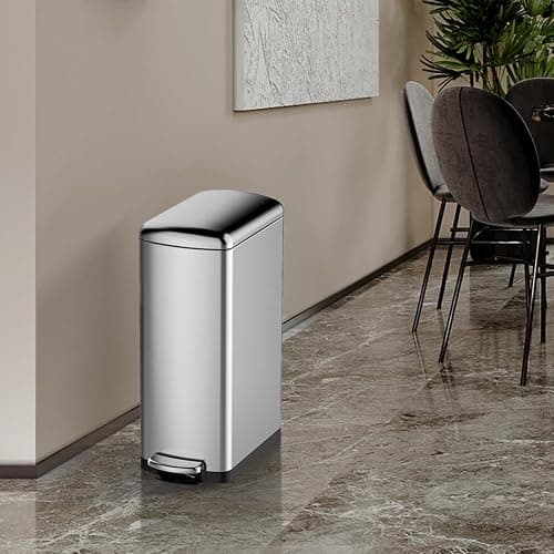 Garvee 8-Gallon (30l) Slim Stainless Steel Trash Bin with Inner Bucket, Narrow Step-on Garbage Can with Soft-Close Lid – Ideal for Kitchen, Bathroom, or Office, Silver thumbnail 3