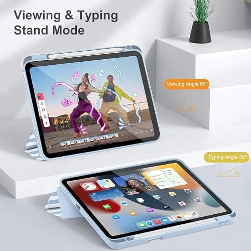 Tuiklol Case for iPad 11 inch (A16 Chip) 2025 Gen 11th / iPad 10.9 inch 2022 10th Gen, Buit in Pencil Holder with Shockproof Cover Clear Transparent Back Shell Auto Wake/Sleep,Blue Striped thumbnail 7