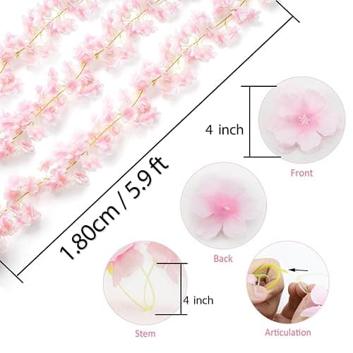 AWARDSEN 6PC 35.4FT Cherry Blossom Flowers Garland for Pink Flowers Garland Silk Cherry Blossom Vines Hanging for Wedding Party Sakura Cute Spring Summer Decor thumbnail 3
