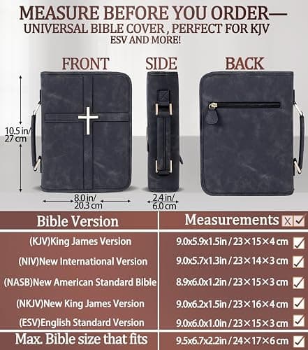Vegan Leather Bible Cover Case, Bible Bag with Phone Pocket, Bible Case for Men Women, Christian Gift Box Packaging (Black) thumbnail 2
