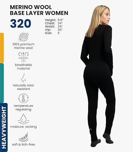 Merino.tech Merino Wool Base Layer Women Set - Heavyweight, Lite, Midweight Merino Thermal Underwear for Women Top, Bottom thumbnail 2