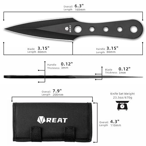 REAT Throwing Knives - 12 Piece, 6.5" 440 Stainless Steel with Full Tang Design, Includes Nylon Carrying Case for Safe Storage,Ninja Kunai Knives for Competition,Training,Recreation,Gifts for Men,Women thumbnail 2