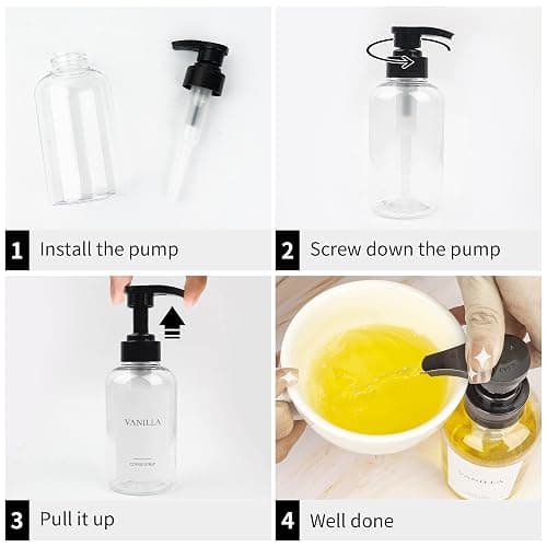 Ezebesta 4 Pieces Coffee Syrup Dispenser Bottle 300ml PET Black Pump Bottles with Labels for Coffee Bar Organization thumbnail 6