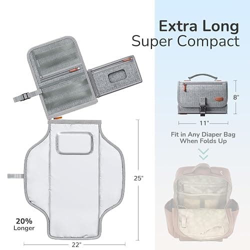 Alatino Portable Diaper Changing Pad for Baby, Detachable Travel Changing Pad with Baby Wipes Pocket, Gifts for Baby Shower, Newborn Girls and Boys (Grey) thumbnail 2