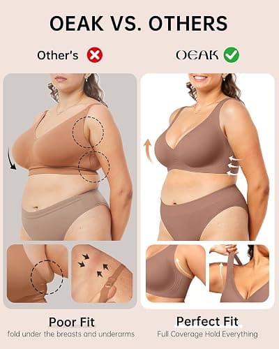 OEAK Womens Jelly Bras Wireless Deep V Bralette Comfy Push Up Tshirt Bras | Comfortable,support and lift,no underwire,bralettes,plunge,full coverage,invisible,balconette,minimizer,no show,soft thumbnail 4