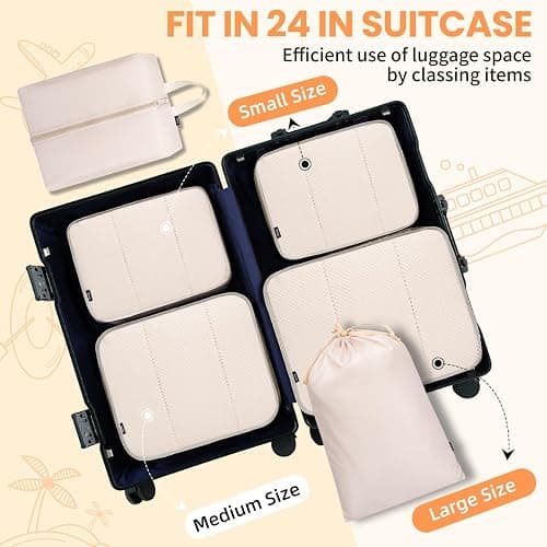 BAGAIL 6 Set Packing Cubes Luggage Packing Organizers for Travel Accessories-Beige thumbnail 7