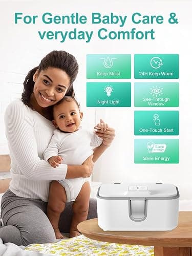 KOSTTE Baby Wipes Warmer, Larger Capacity Wipe Dispenser, Even Heating Diaper Wipe Warmer with Night Light, On/Off Switch, White thumbnail 3