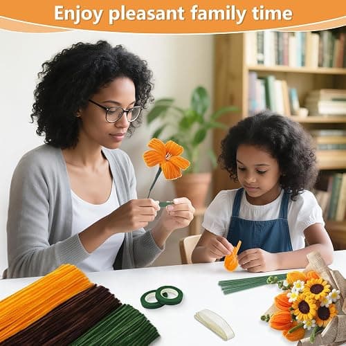 400 Pcs Golden Pipe Cleaners Craft for Flowers, 3 Colored Pipe Cleaner Flower Kit, Pastel Chenille Stems for Handmade Bouquet Wrapping Party Decorations with Floral Wire, Ribbons, Tape thumbnail 5