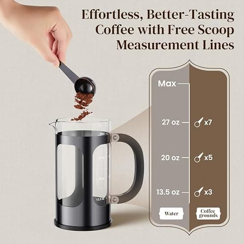Veken French Press Coffee Maker 34oz, No Plastic Touching Cafe,Thickened Glass Stainless Steel Brewer, Cold Brew Cafetera Tea pot for Kitchen Travel Camping, Gifts, Decor, Bar Accessories, Dark Pewter thumbnail 9
