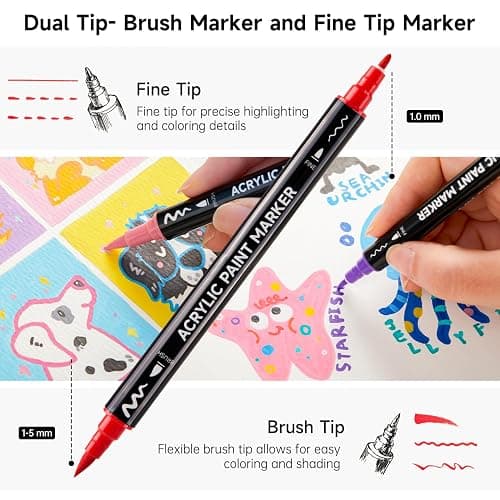 Shuttle Art 80 Colors Dual Tip Acrylic Paint Markers, Brush Tip and Fine Tip Acrylic Paint Pens for Rock Painting, Ceramic, Wood, Canvas, Plastic, Glass, Stone, Calligraphy, Card Making, DIY Crafts thumbnail 3