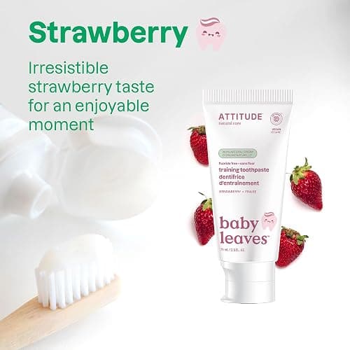 Attitude Fluoride-Free Baby Toothpaste, Safe Training Toothpaste, Natural Origin Ingredients, Gentle Oral Care for Babies & Toddlers, Strawberry Flavor, 2.6 Oz thumbnail 5