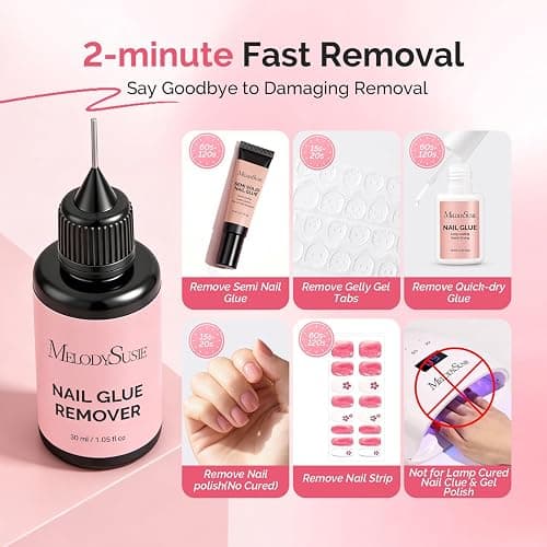 MelodySusie 30ML Nail Glue Remover for Press on Acetone Free Nail Polish Remover Multi-Functional Remover for Nails Tips Gentle Glue Remover for Home Salon thumbnail 2