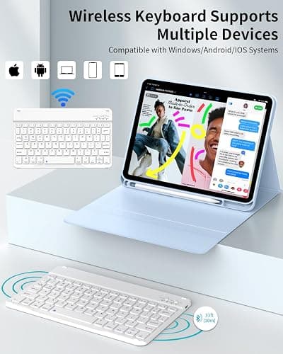 SQBEBS Case with Keyboard for iPad (A16) 11th/10th Generation 11 inch 2025/10.9 inch 2022, Detachable Bluetooth Keyboard, Stand Folio Keyboard Cover with Pencil Holder for iPad 10 Gen, Light Blue thumbnail 7