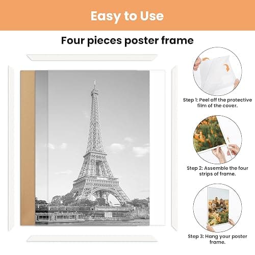 upsimples 12x16 Picture Frame White 3 Pack, Scratch-Proof Poster Frames 12 x 16 for Photo Gallery - Slide-In Strips, Horizontal or Vertical Wall Mounting thumbnail 4