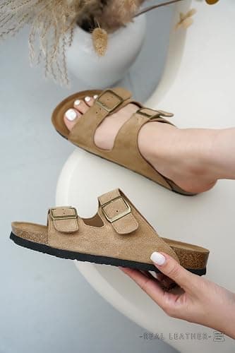 Project Cloud Genuine Leather Flat Sandals Women 2025 Beach Essentials Womens Sandals Memory Foam Vacation Essentials Slides for Women Footwear (Venita) thumbnail 2