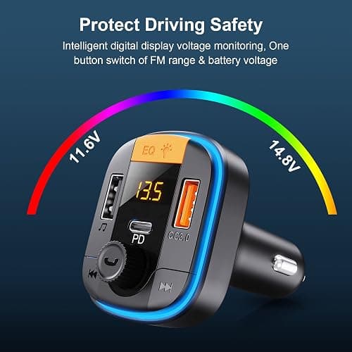 Bluetooth FM Transmitter for Car - BAISHUN Bluetooth 5.0 Adapter PD20W+QC3.0 Cigarette Lighter Radio Receiver Music Player Car Charger Supports Hands-Free Call Siri Google Assistant thumbnail 7