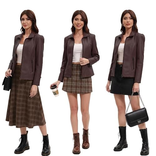 CHIGUO Faux Leather Jacket for Women Motorcycle Fashion Zip Up Coat Trendy Going Out Jackets thumbnail 4