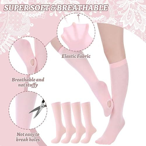 Cuffbow 4 Pairs Pink Ballet Tights Socks Thin Knee High Dancing Socks Women Girls Ballet Stockings for Dance Jazz Shoes thumbnail 3