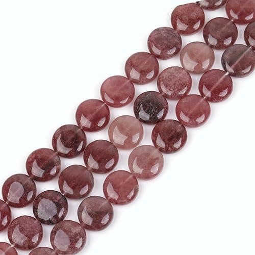 GEM-Inside Natural 20mm Coin Pink Rose Cherry Quartz Gemstone Loose Beads Energy Stone Handmade Beads for Jewelry Making Jewelry Beading Supplies for Women - Image 1