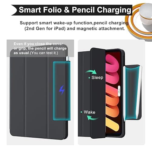 ZENLU iPad mini 6th 7th Generation Case with Removable Magnetic Folio Cover, Premium PU Leather, Multiple Angles, Pencil Charging Support, Full Protective Case for 8.3 inch iPad mini 6/7 (Black) thumbnail 5