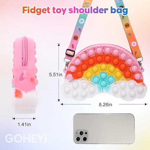 GOHEYI Pop Shoulder Purse Fidget Toys Bag for Girls and Women, Rainbow Clouds Pop Shoulder Bag, Sensory Silicone Fidget Backpack Toy for ADHD Anxiety Stress Relief thumbnail 4