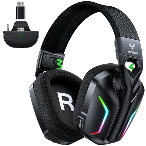 WESEARY Wireless Gaming Headset for Xbox Series X|S, Xbox One, PS5, PS4, PC, Mac, Switch, 2.4GHz + Bluetooth Over-Ear Gaming Headphones with ENC Mic, 3D Stereo, Dynamic LED Lights, 50mm Drivers, 50H - Image 1