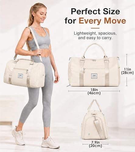 FIORETTO Womens Gym Tote Duffle Bag with Wet Pocket & Shoe Compartment, Sports Duffel Overnight Weekender Hospital Workout Carry on Bag for Girls, Ideal for Travel, Swimming, Dance, Ballet Beige thumbnail 4