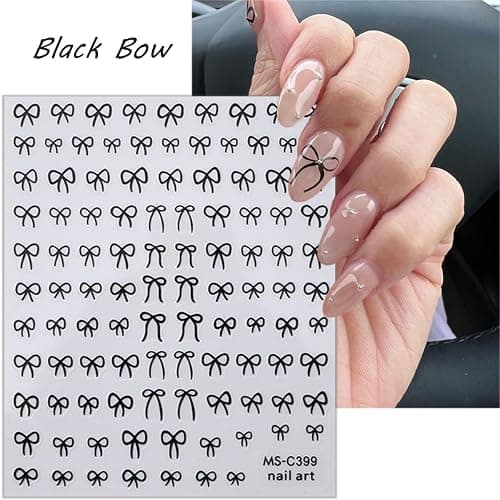 6-Pack Self-Adhesive 3D Bows & Ties Nail Decals - Pink, Black, White, Silver, Gold - French Simplicity DIY Nail Art thumbnail 3
