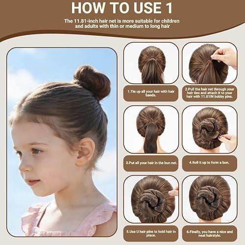 TsMADDTs Bobby Pins and Hair Nets Set, Hair Accessories for Women with Invisible Nets for Ballet Bun(11.81&19.86in), U Pins for Dance(1.37&2.36in), Elastic Bands, Clear Rubber Bands thumbnail 6