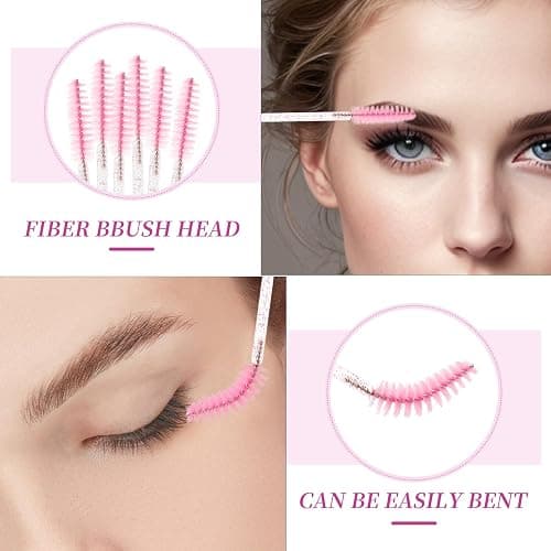 Mekupeu 20pcs Mascara Wands Set Includes Crystal Eyelash Spoolies Eyebrow Brush and Reusable Diamond Key Chain Tube Eyelash Extension Supplies (Pink) thumbnail 4