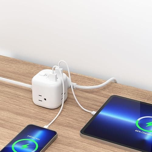 Amazon Basics Power Strip Cube 3 Outlet 3 USB Ports, 1 USB-C(15W) and 2 USB-A(12W), 5 ft Extension Cord, Home, Office, Travel, White thumbnail 8